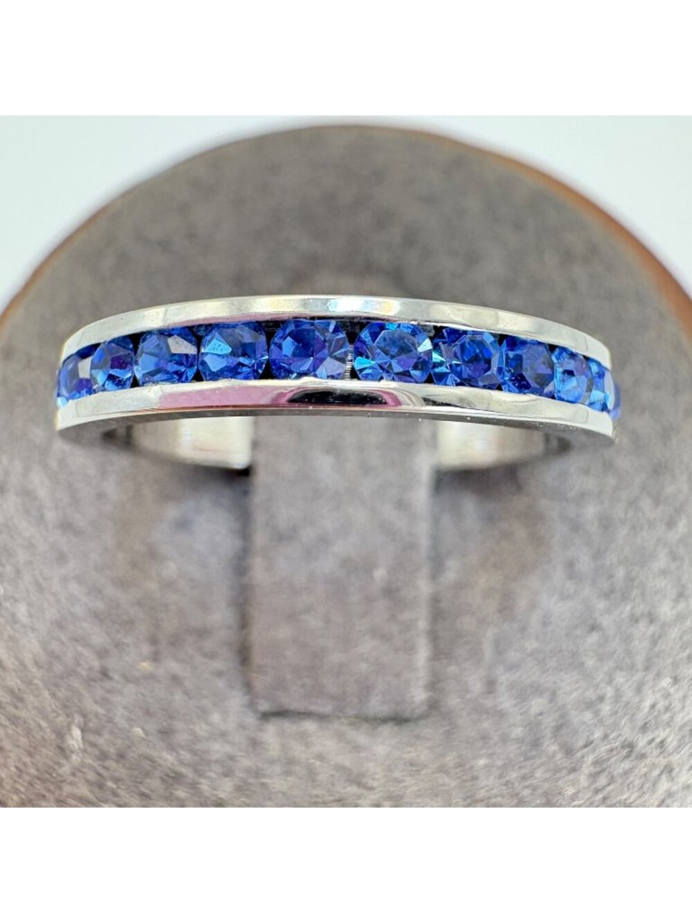 Blue Cubic Zirconia & Sterling Silver 925 Channel Set Band Ring Size 6